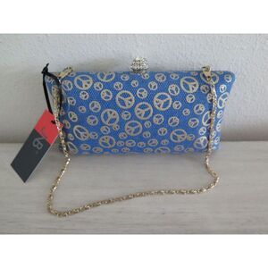 JNB EHP7324 Royal Blue Peace Sign Hard Shell Clutch w/Crystal Knob & Gold Chain